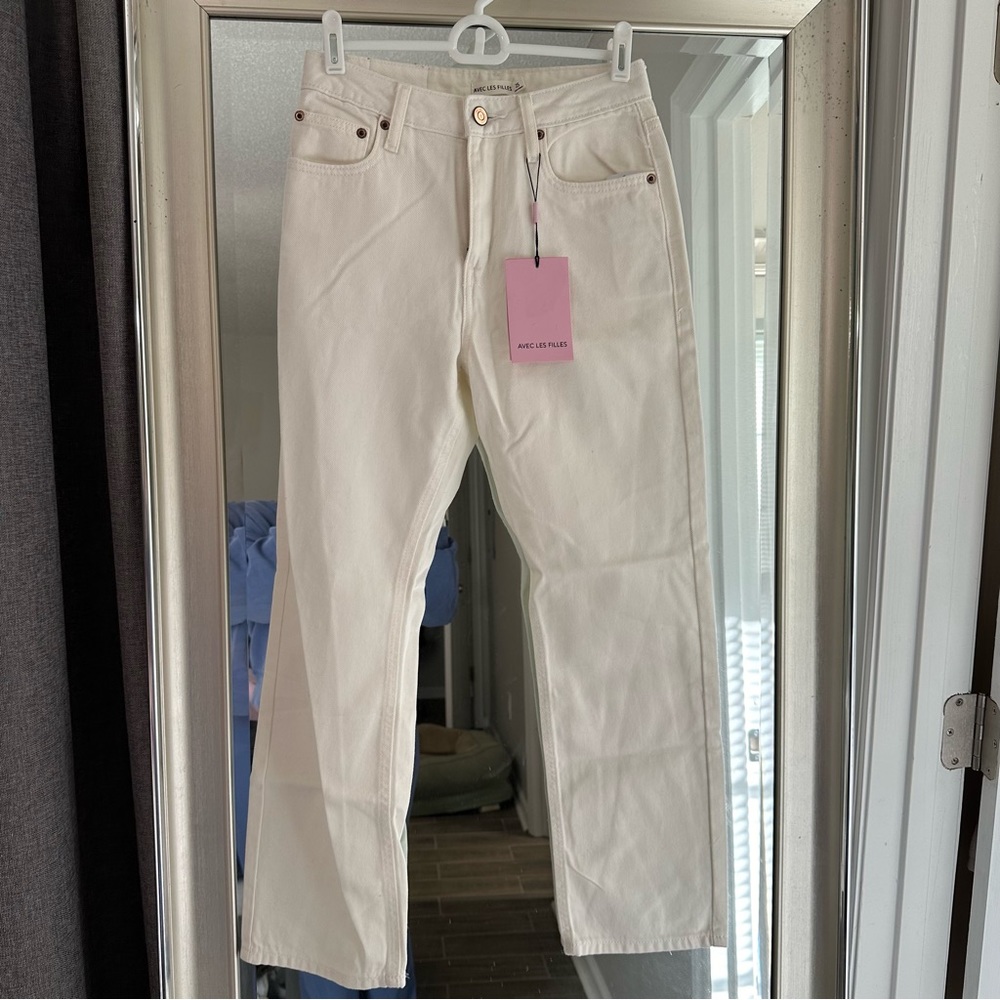NWT Avec Les Filles straight leg bootcut white jeans 25